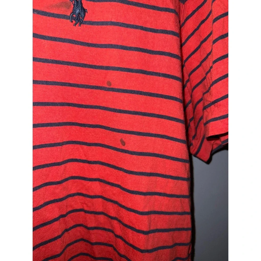 Polo Ralph Lauren Mens Large Red Navy Striped Short Sleeve Crew Neck T-Shirt